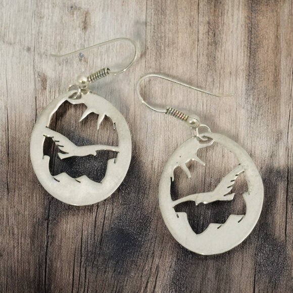 Sterling Silver Bird-In-Flight Cutout Earrings - Signed - Picture 1 of 5